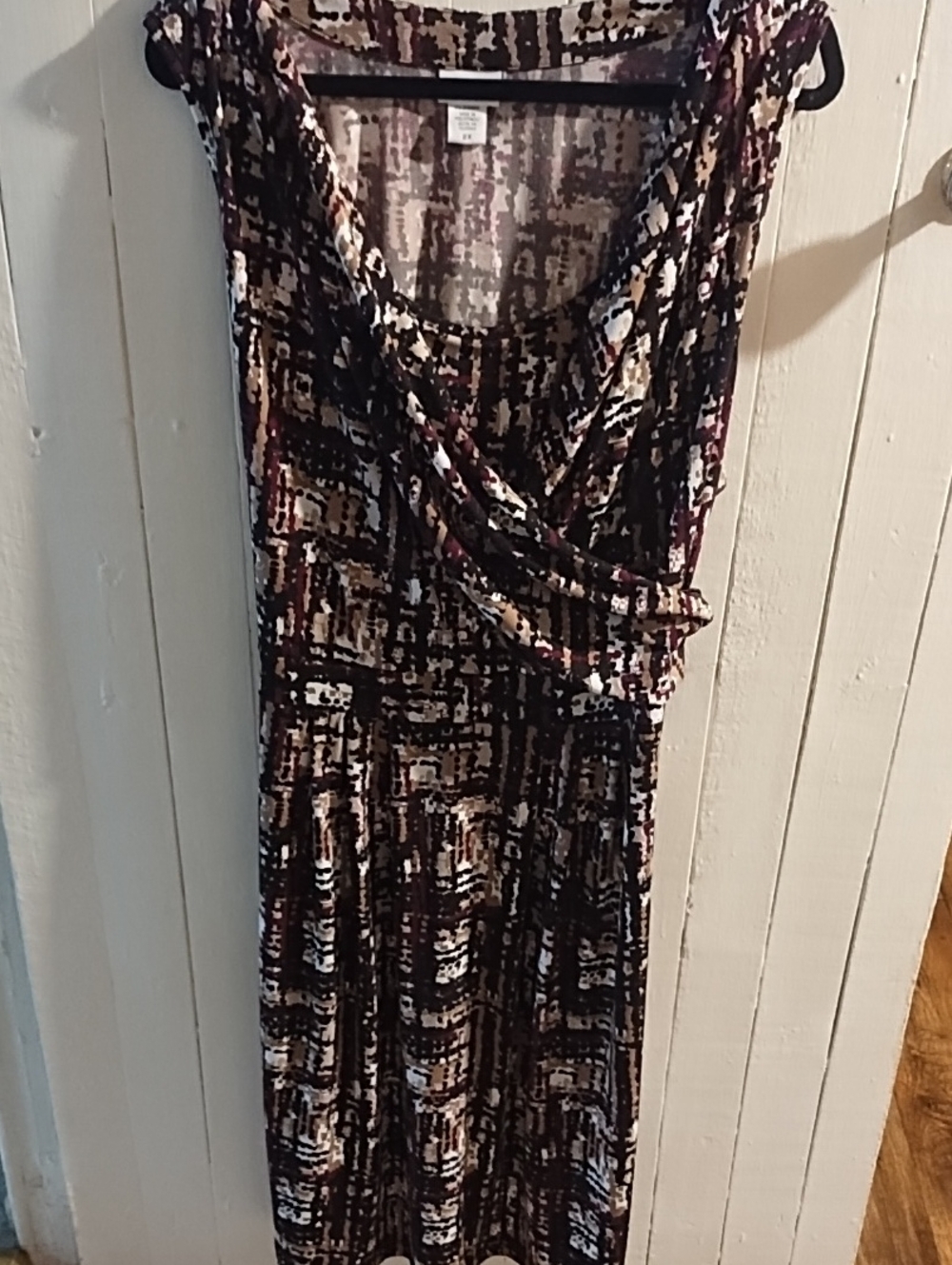 Jaclyn Smith Abstract Print Draped Midi Dress in Black, Brown and Cream Size 2X